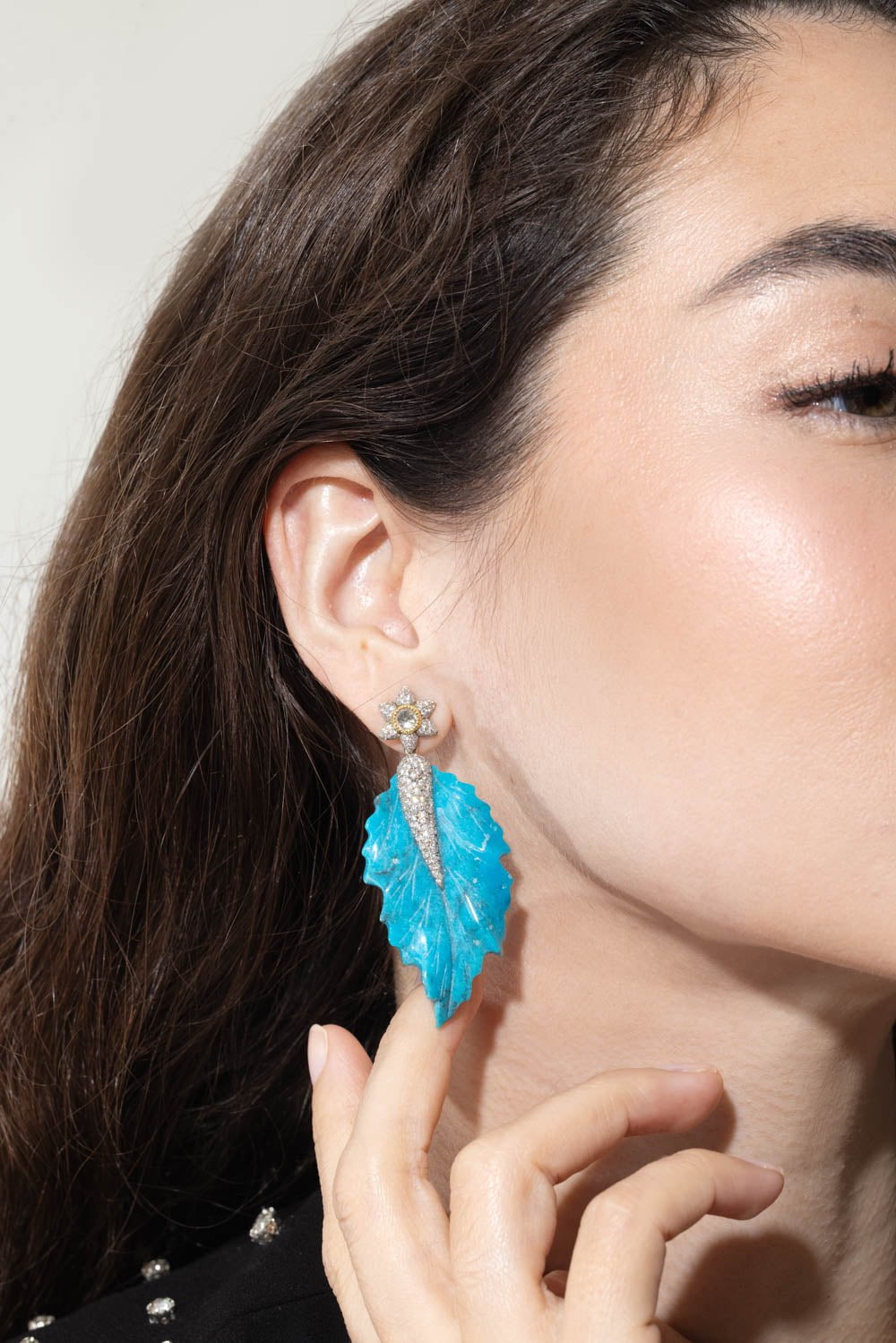 VICTOR VELYAN-Turquoise Leaf Earrings-WHITE GOLD