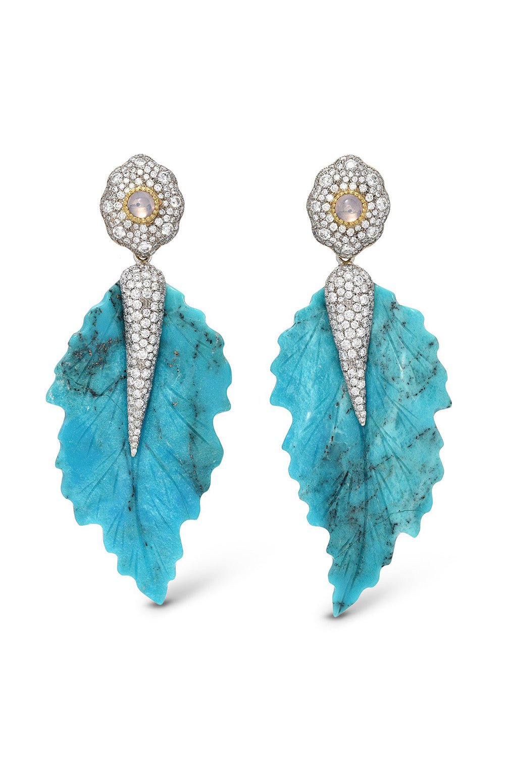 VICTOR VELYAN-Turquoise Leaf Earrings-WHITE GOLD