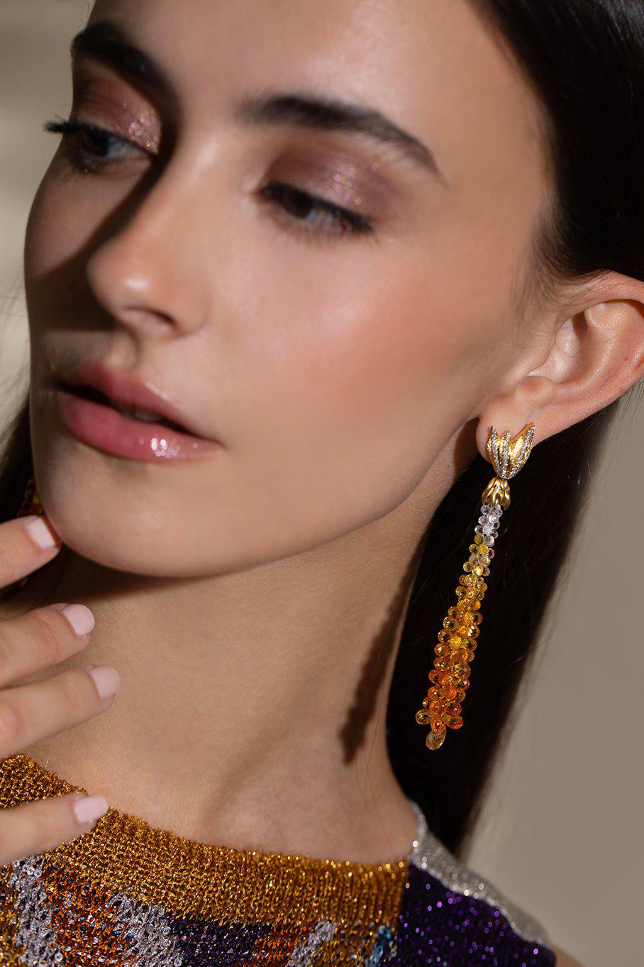VICTOR VELYAN-Yellow Sapphire Diamond Earrings-WHITE GOLD