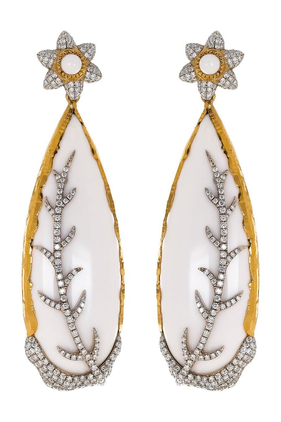 VICTOR VELYAN-Cacholong Diamond Earrings-YELLOW GOLD