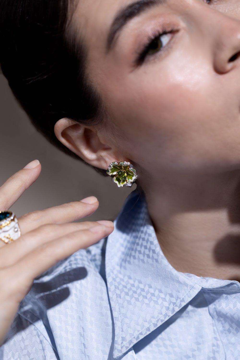 VICTOR VELYAN-Flower Stud Earrings-YELLOW GOLD
