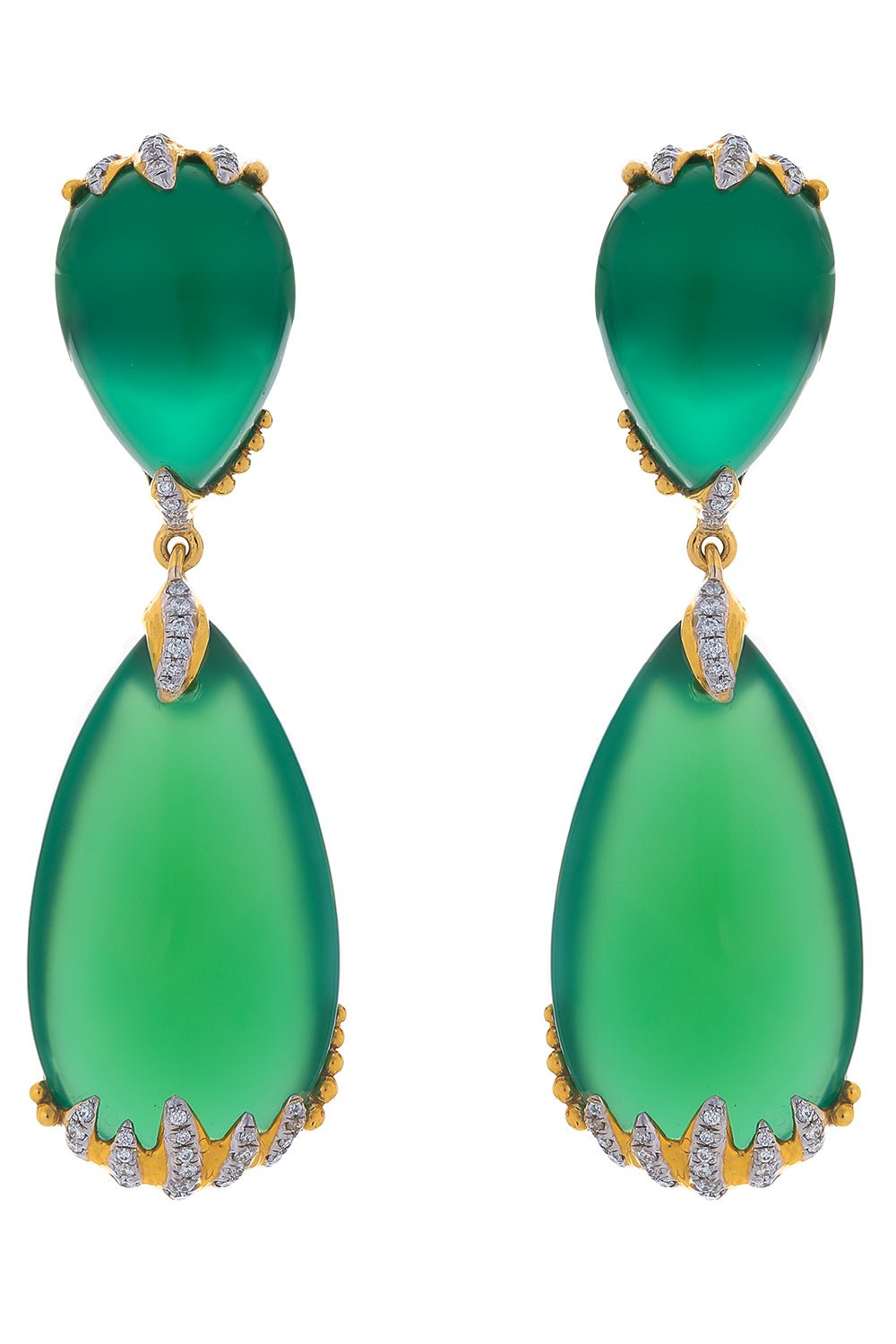 VICTOR VELYAN-Green Agate Diamond Earrings-YELLOW GOLD