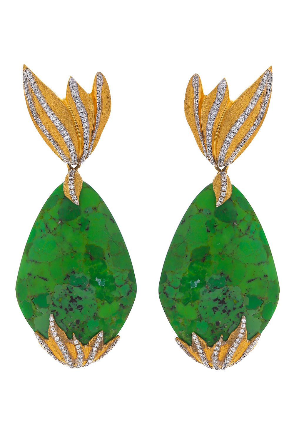 VICTOR VELYAN-Green Turquoise Diamond Earrings-YELLOW GOLD