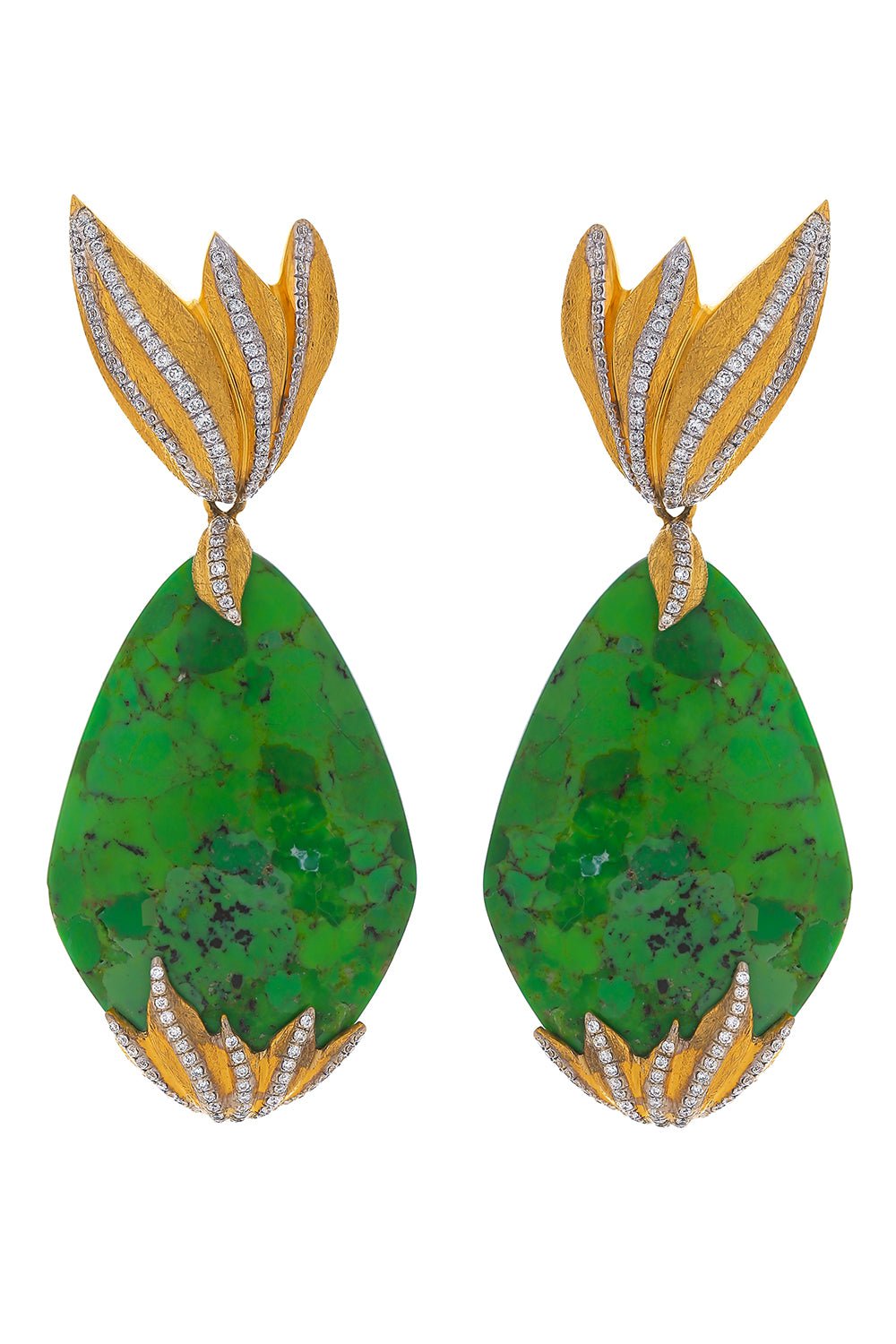 VICTOR VELYAN-Green Turquoise Diamond Earrings-YELLOW GOLD