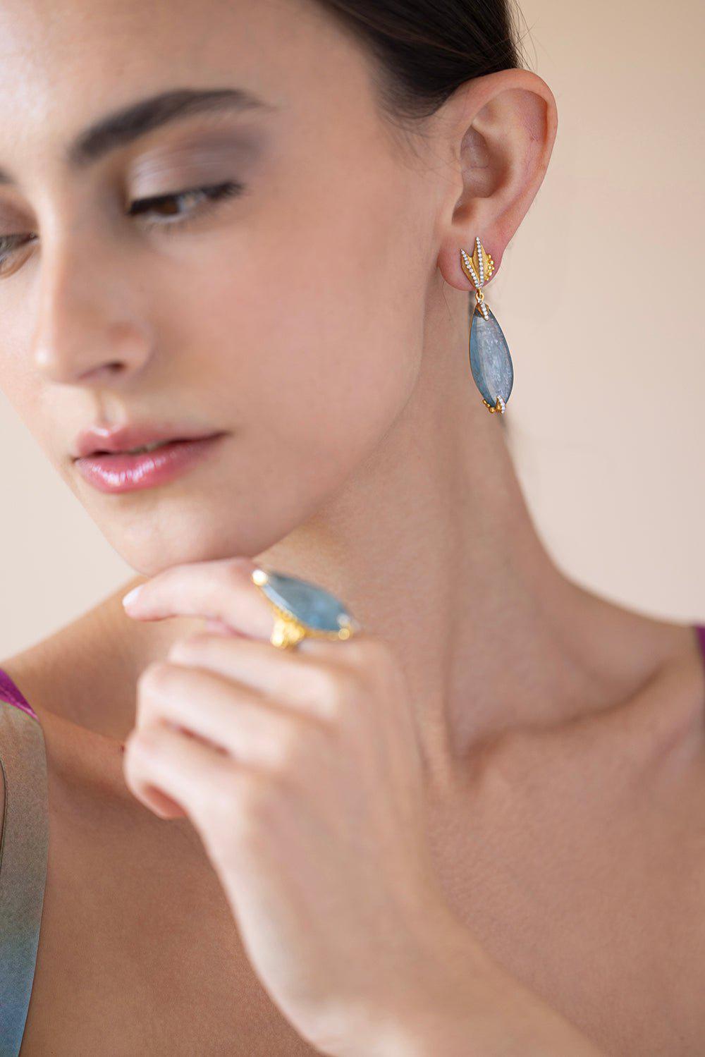 VICTOR VELYAN-Kyanite Diamond Earrings-YELLOW GOLD