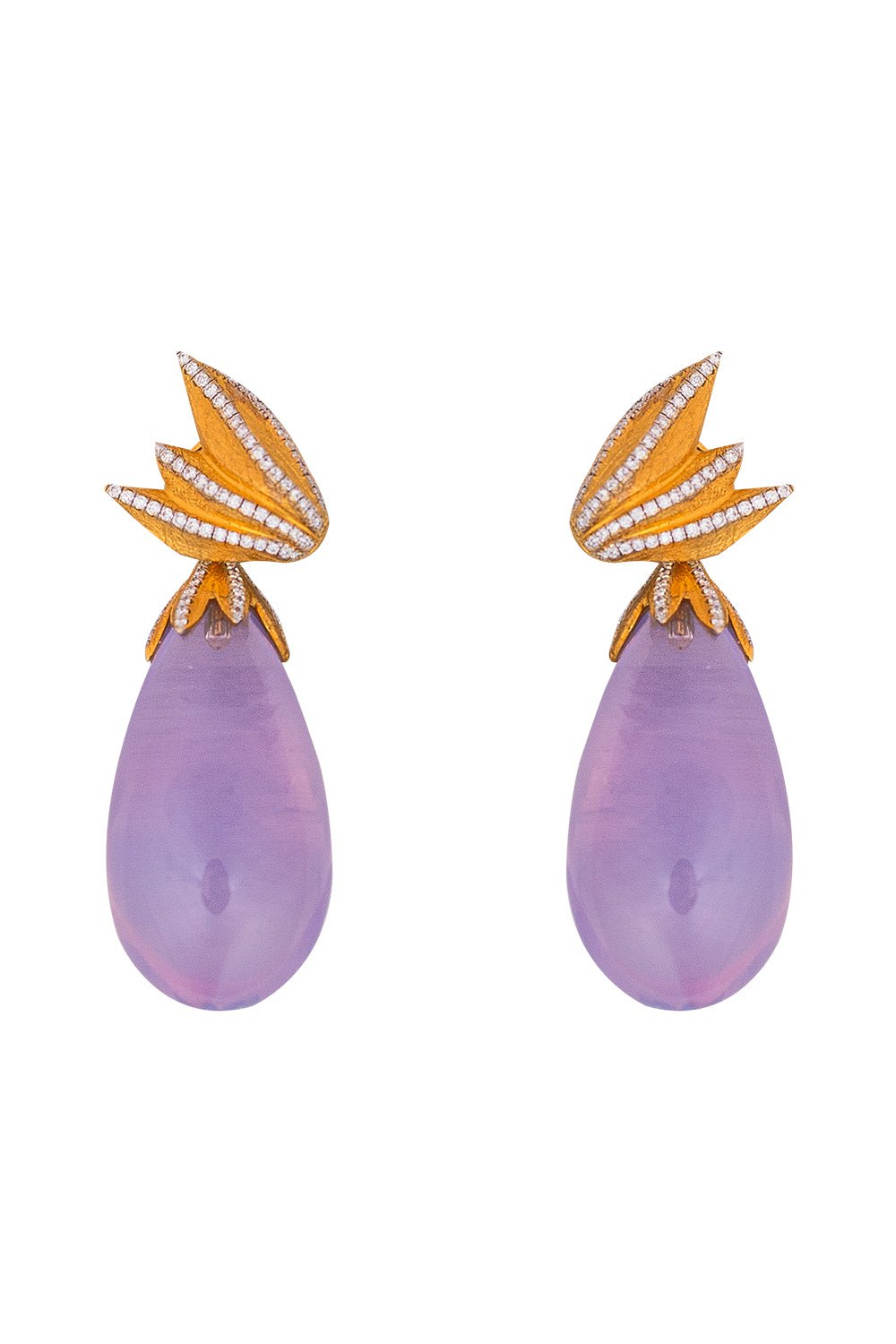VICTOR VELYAN-Moon Quartz Diamond Drop Earrings-YELLOW GOLD