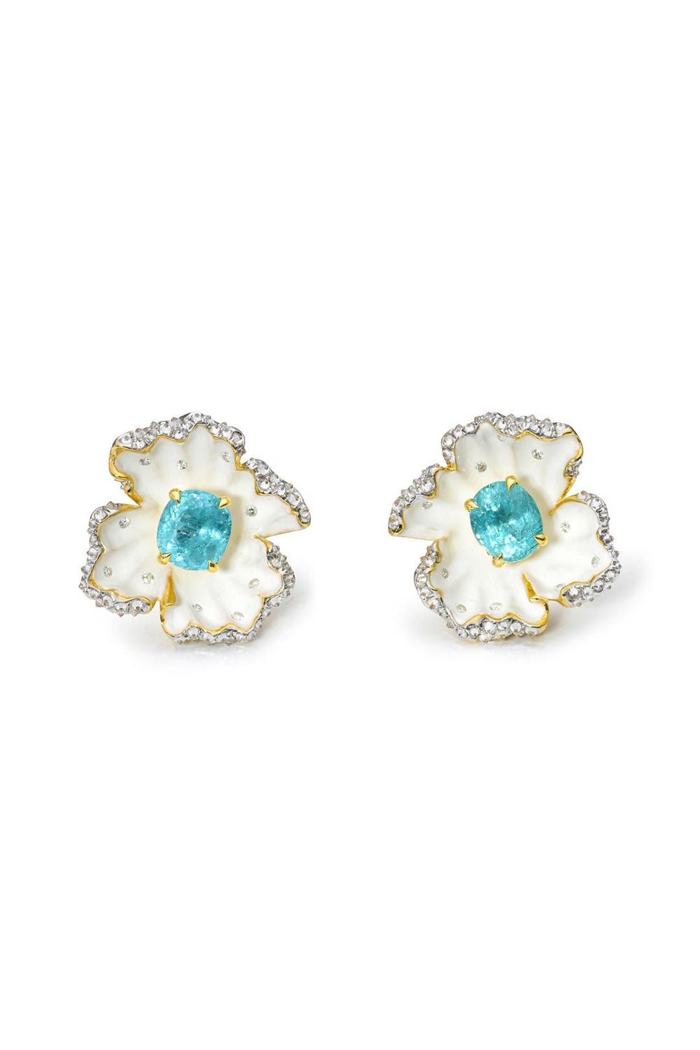 VICTOR VELYAN-Paraiba Diamond Flower Earrings-YELLOW GOLD