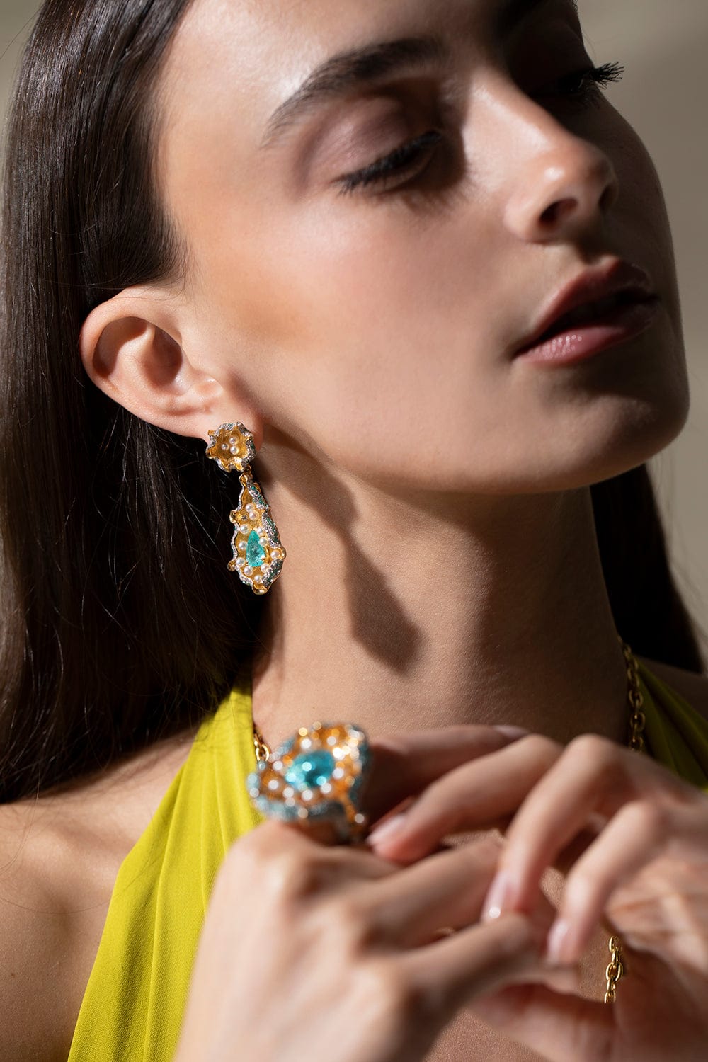 VICTOR VELYAN-Paraiba Diamond Pearl Earrings-YELLOW GOLD