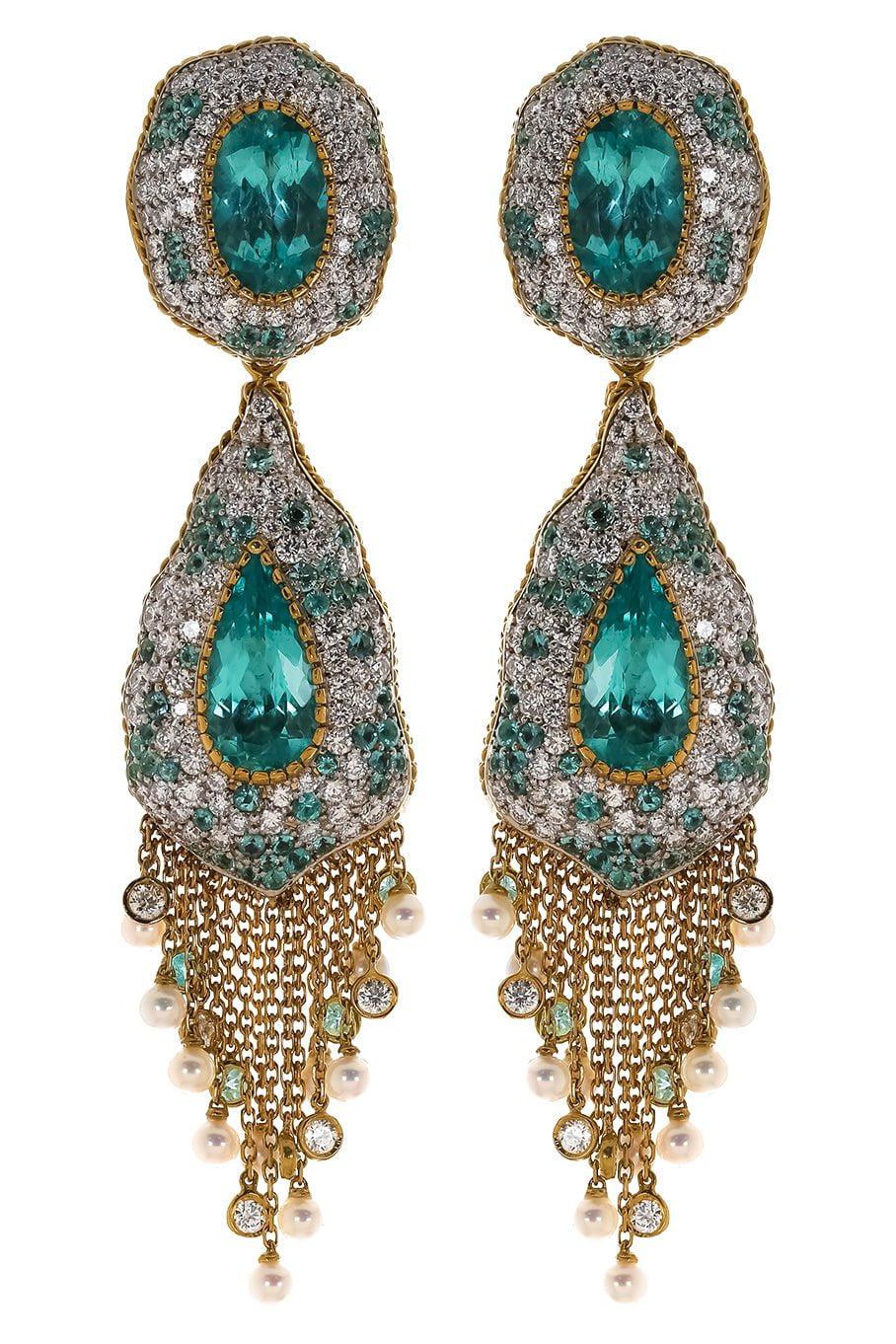 VICTOR VELYAN-Paraiba Diamond Pearl Earrings-YELLOW GOLD