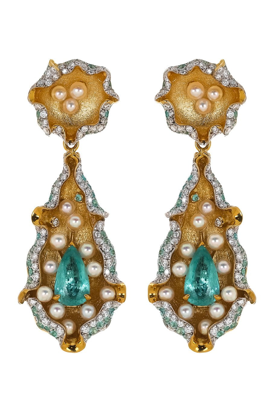 VICTOR VELYAN-Paraiba Diamond Pearl Earrings-YELLOW GOLD