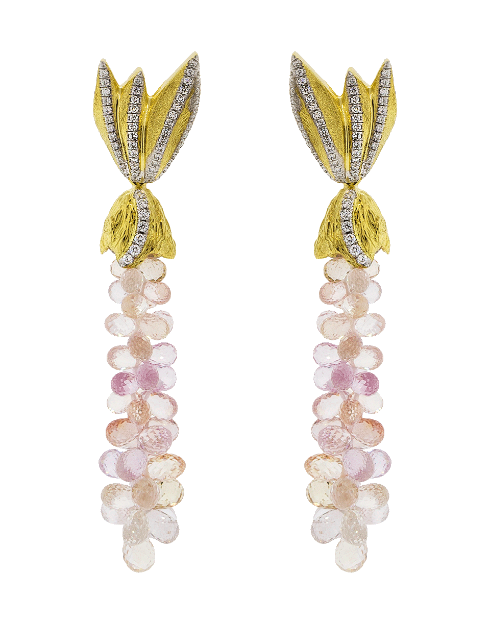 VICTOR VELYAN-Peach Sapphire Briolette Earrings-YELLOW GOLD