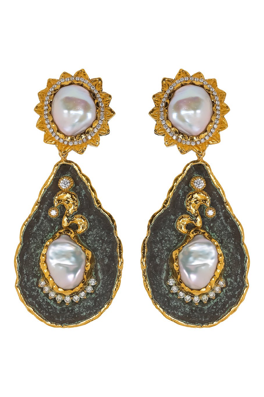 VICTOR VELYAN-Pearl Diamond Earrings-YELLOW GOLD