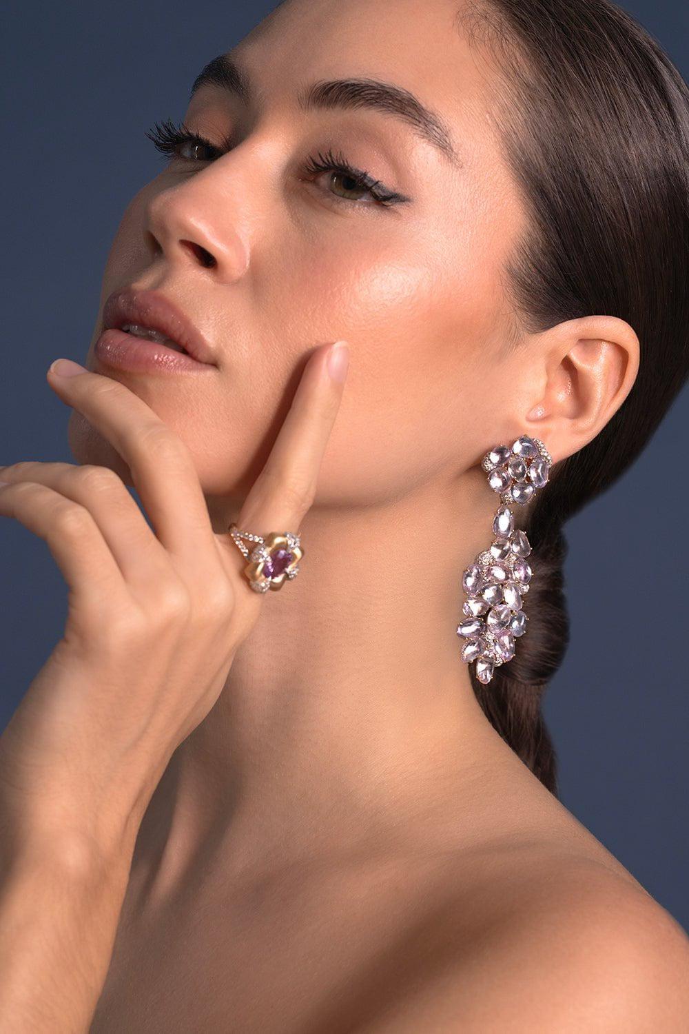 VICTOR VELYAN-Pink Sapphire Diamond Earrings-YELLOW GOLD