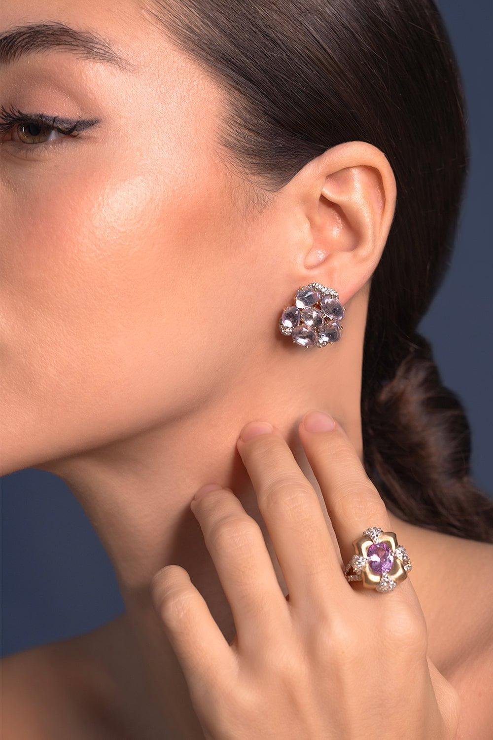 VICTOR VELYAN-Pink Sapphire Diamond Earrings-YELLOW GOLD