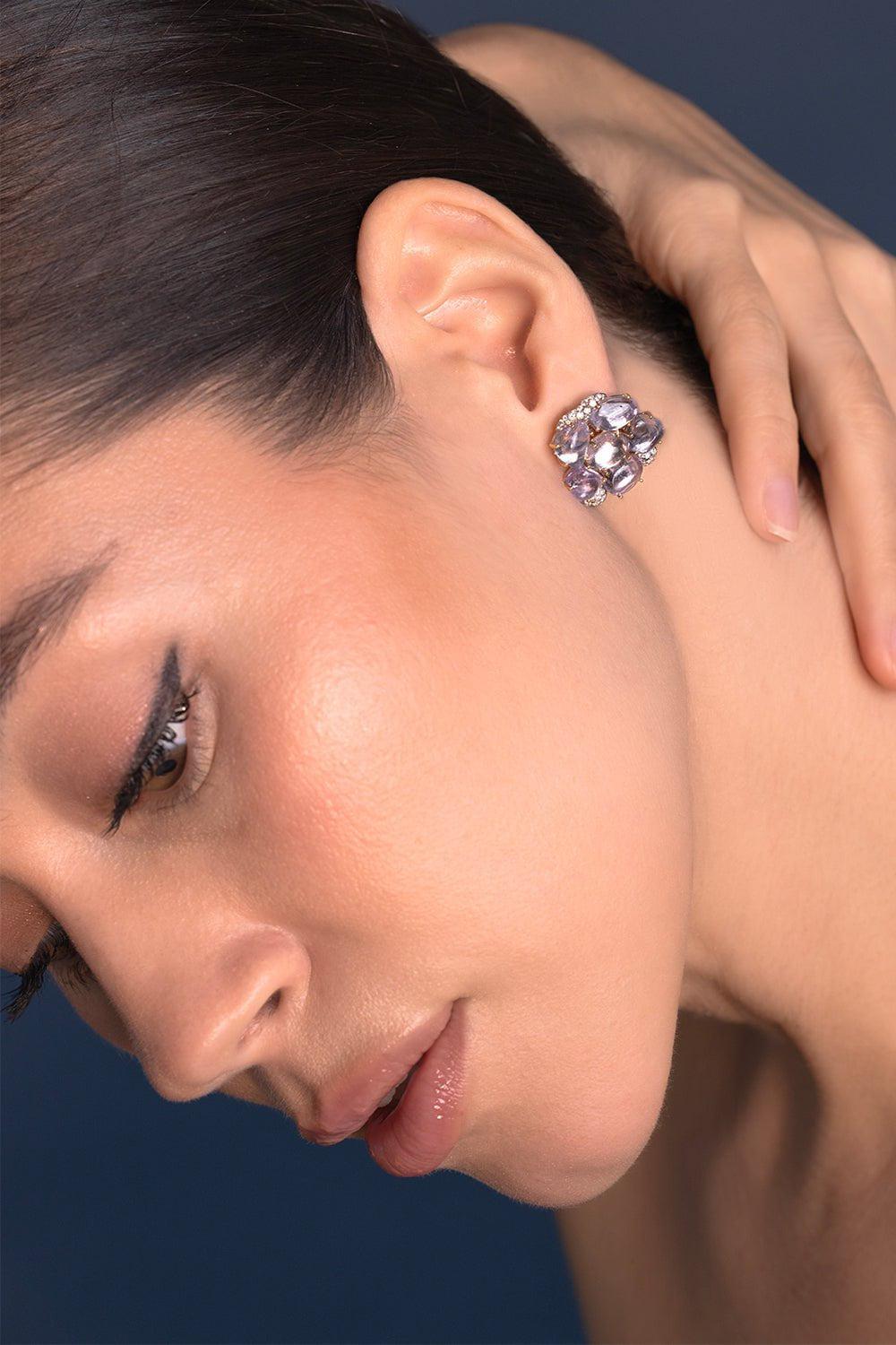 VICTOR VELYAN-Pink Sapphire Diamond Earrings-YELLOW GOLD