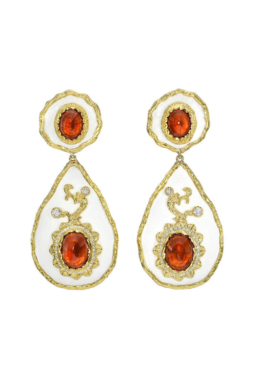 Spessartite Enamel Drop Earrings-YELLOW GOLD-JEWELRYFINE JEWELEARRING-VICTOR VELYAN