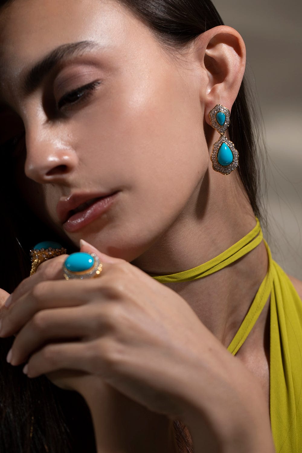 VICTOR VELYAN-Turquoise Diamond Earrings-YELLOW GOLD