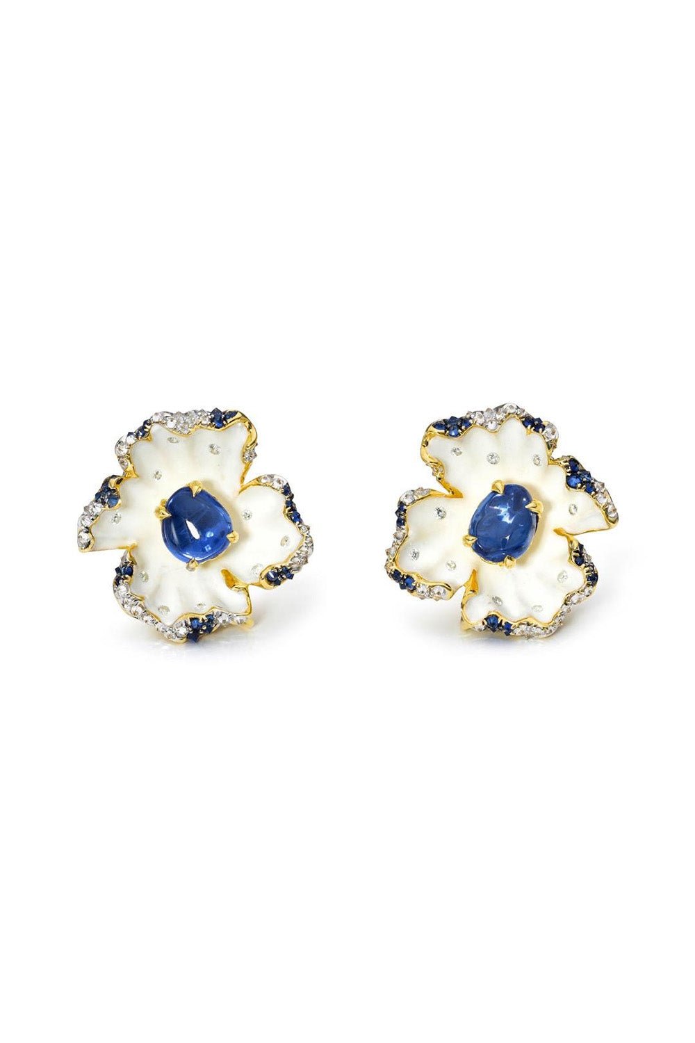 VICTOR VELYAN-White Enamel Sapphire Stud Earrings-YELLOW GOLD
