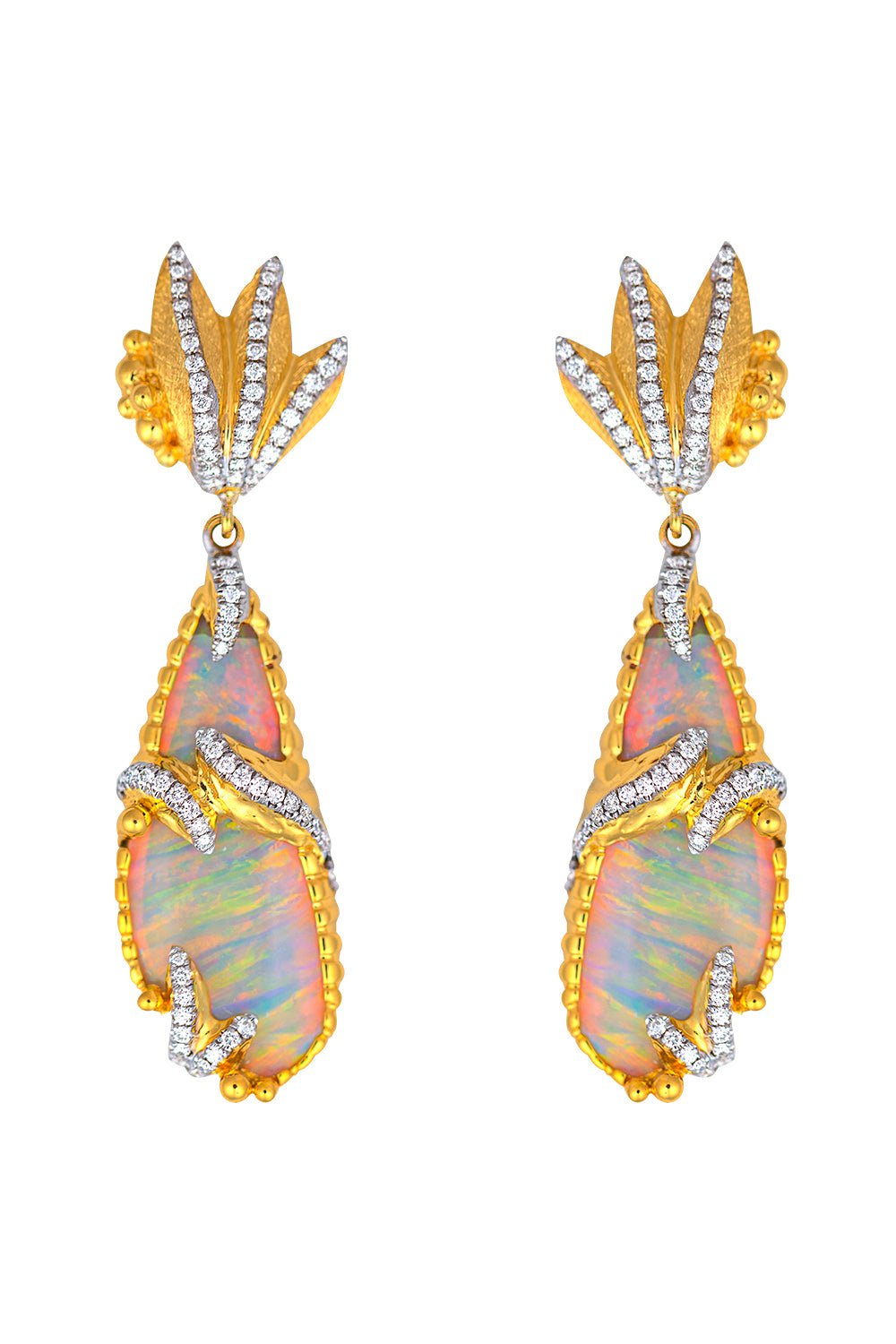 VICTOR VELYAN-Australian Diamond Opal Earrings-YELLOW GOLD