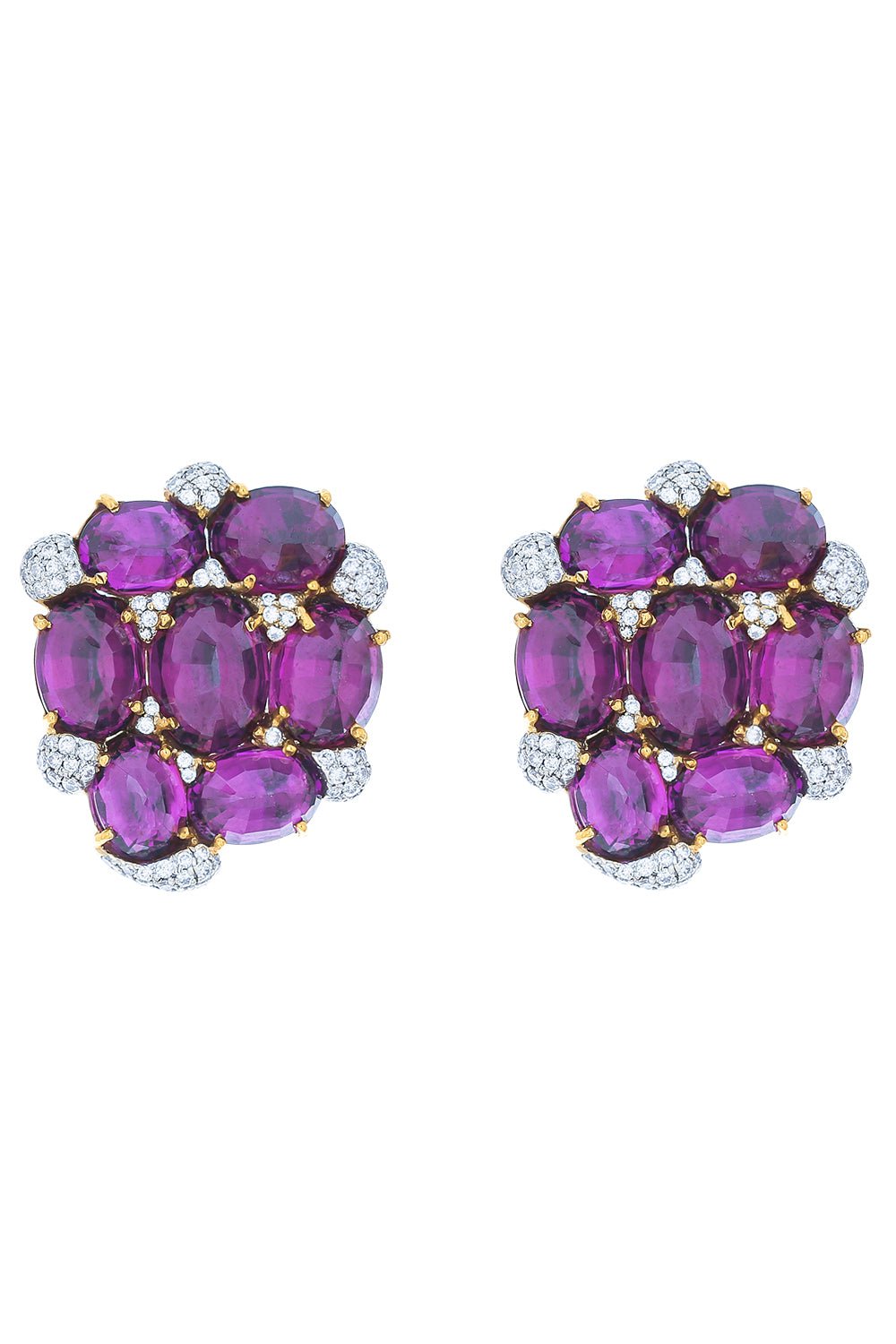 VICTOR VELYAN-Purple Garnet Diamond Stud Earrings-YELLOW GOLD