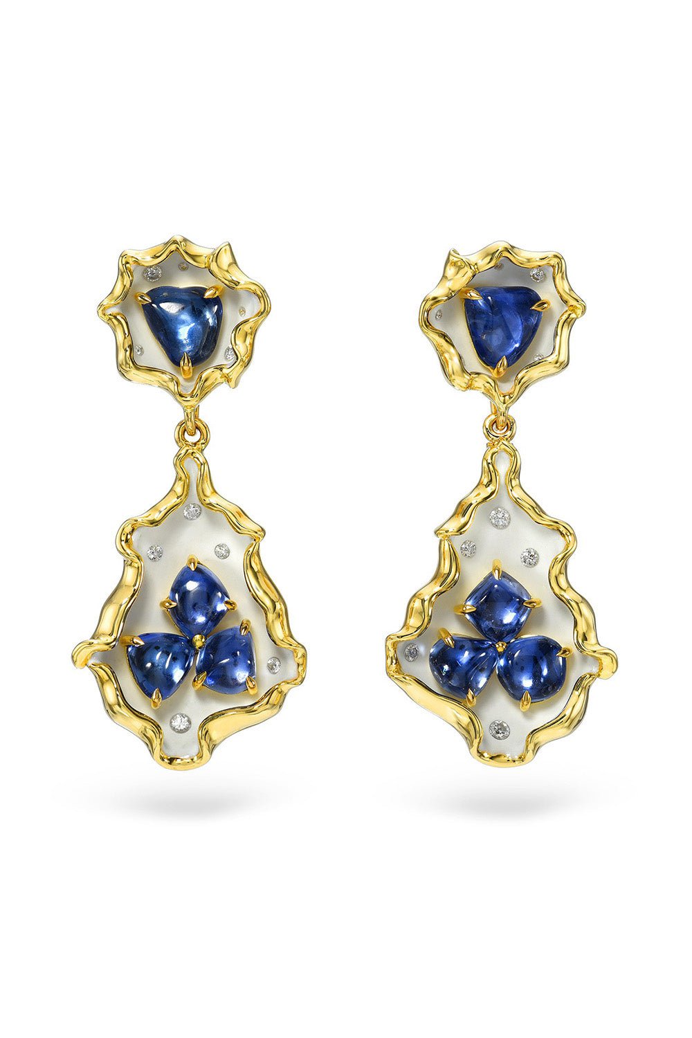 VICTOR VELYAN-Sapphire Diamond Enamel Drop Earrings-YELLOW GOLD