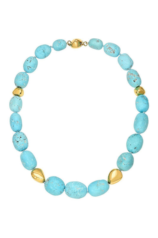 Kingman Turquoise Large Beaded Necklace-YELLOW GOLD-JEWELRYFINE JEWELNECKLACE O-VICTOR VELYAN