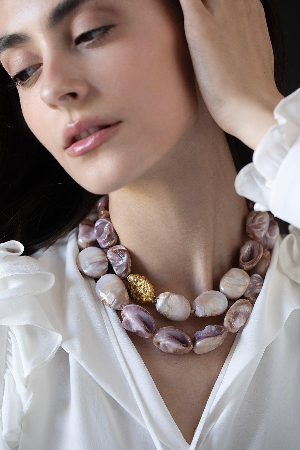 VICTOR VELYAN-Pearl Moonstone Necklace-YELLOW GOLD