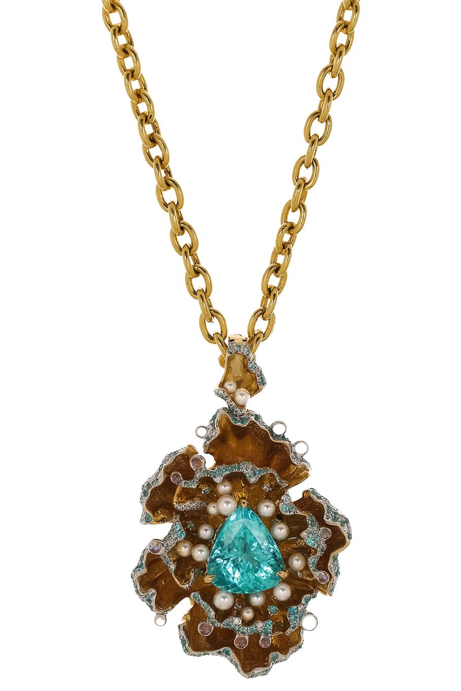 VICTOR VELYAN-Paraiba Pearl Diamond Pendant-YELLOW GOLD