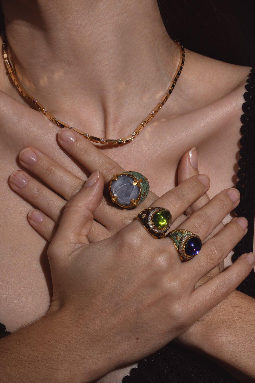 VICTOR VELYAN-Silver Sapphire Diamond Ring-SILVER