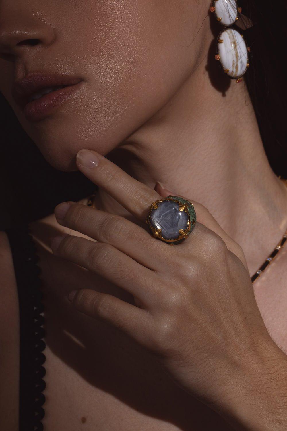 VICTOR VELYAN-Silver Sapphire Diamond Ring-SILVER