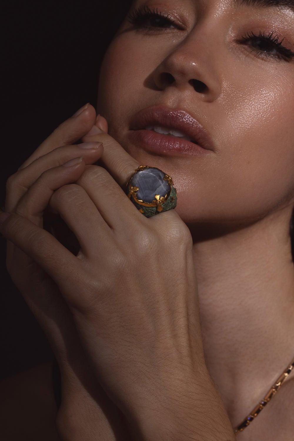 VICTOR VELYAN-Silver Sapphire Diamond Ring-SILVER
