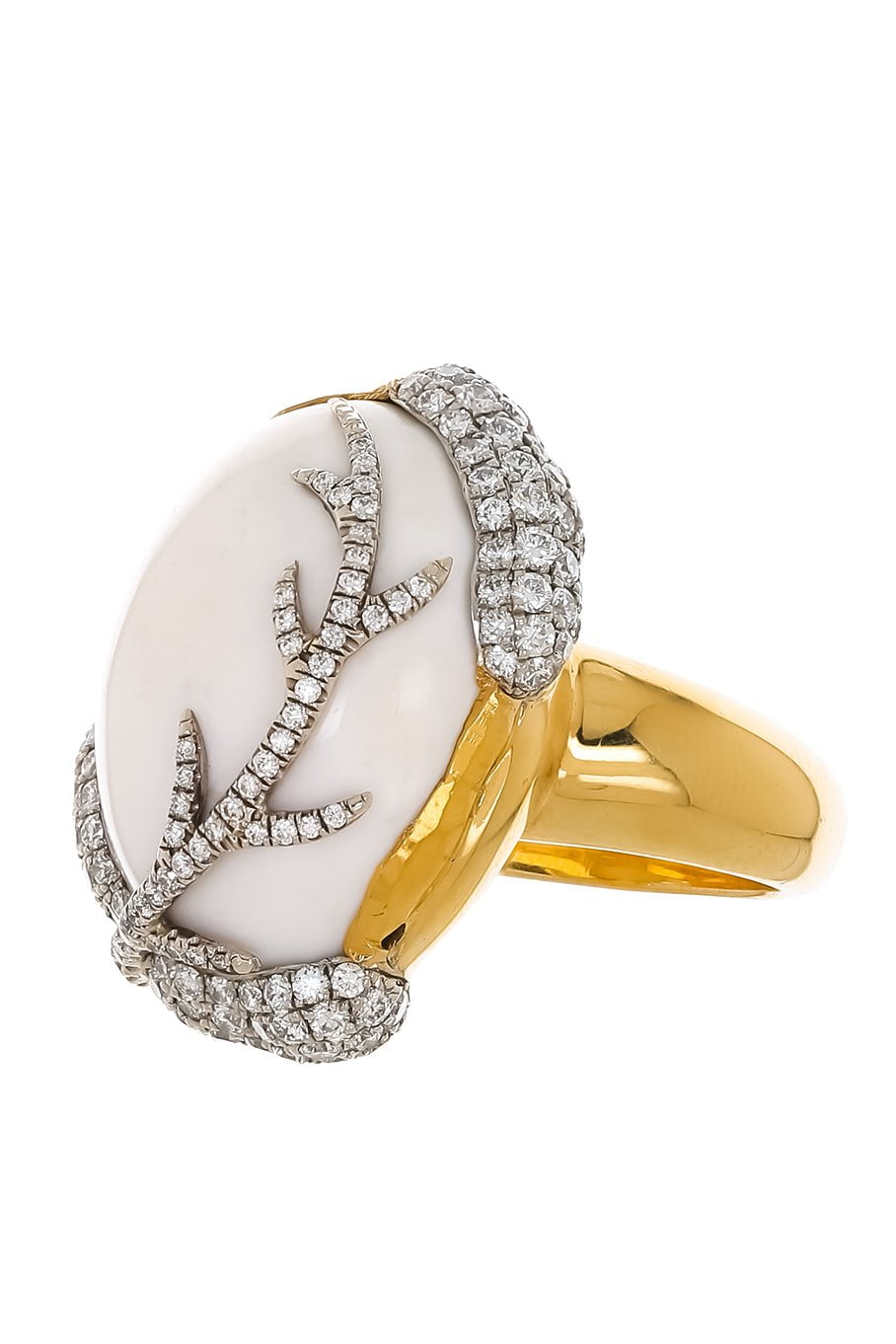 VICTOR VELYAN-Cacholong Opal Diamond Ring-YELLOW GOLD
