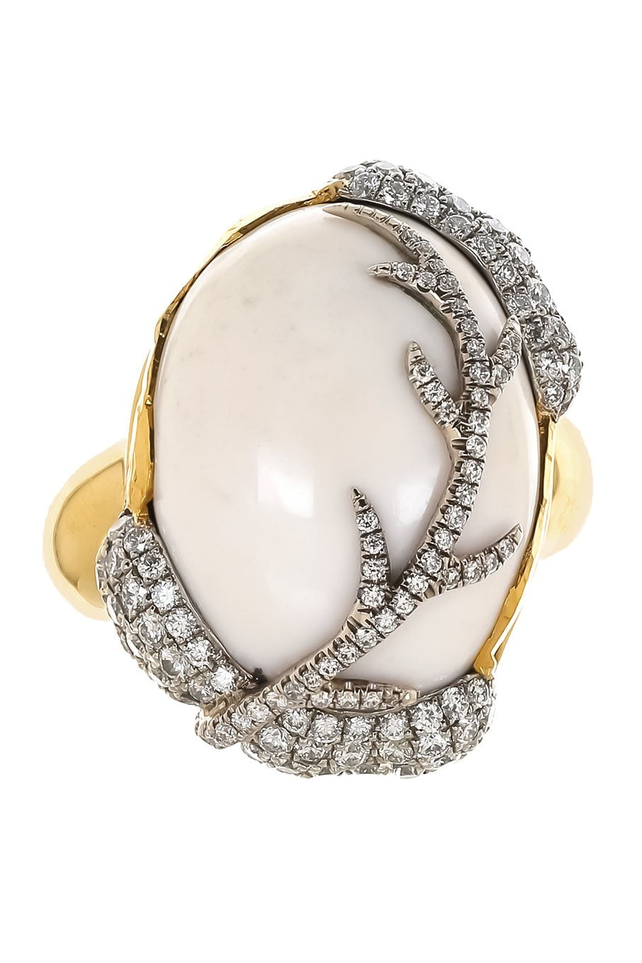 VICTOR VELYAN-Cacholong Opal Diamond Ring-YELLOW GOLD