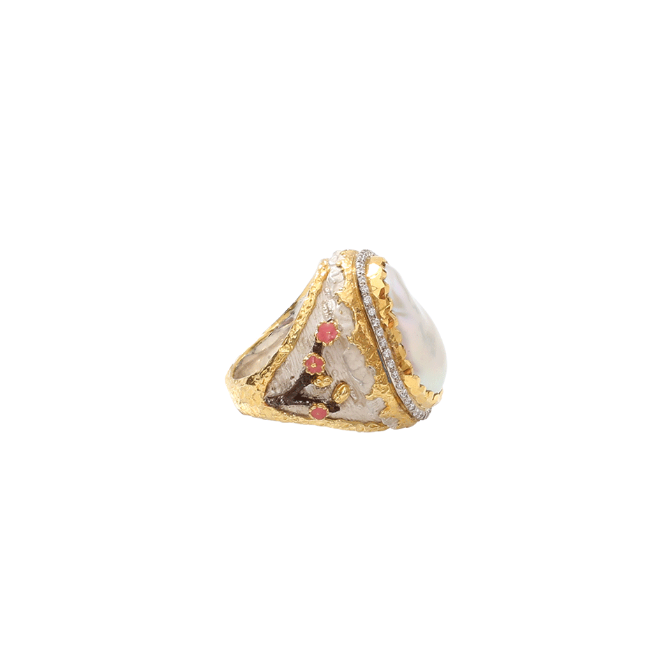 VICTOR VELYAN-Cherry Blossom Oval Pearl Ring-YELLOW GOLD