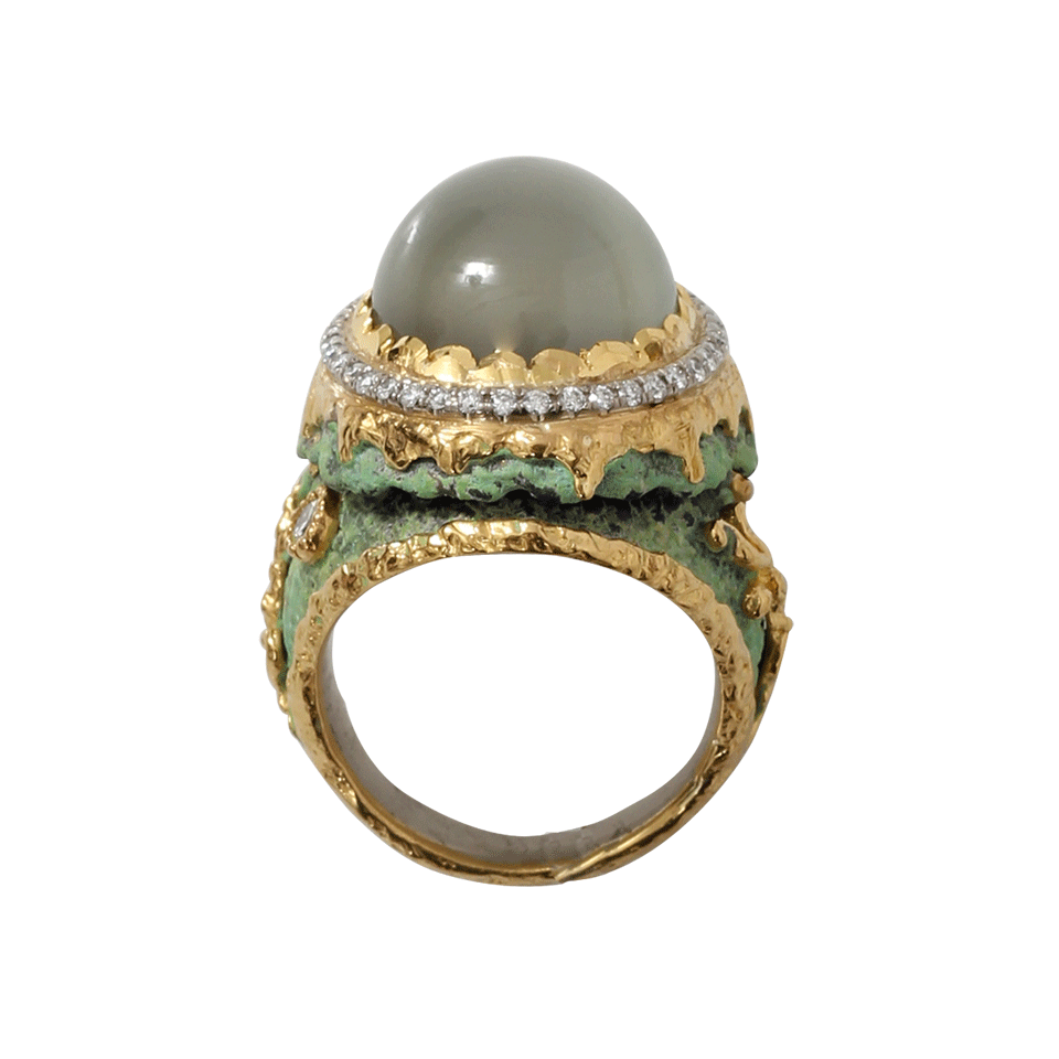 VICTOR VELYAN-Green Moonstone And Green Patina Ring-YELLOW GOLD