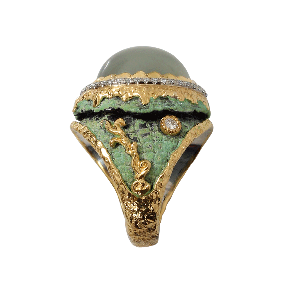 VICTOR VELYAN-Green Moonstone And Green Patina Ring-YELLOW GOLD