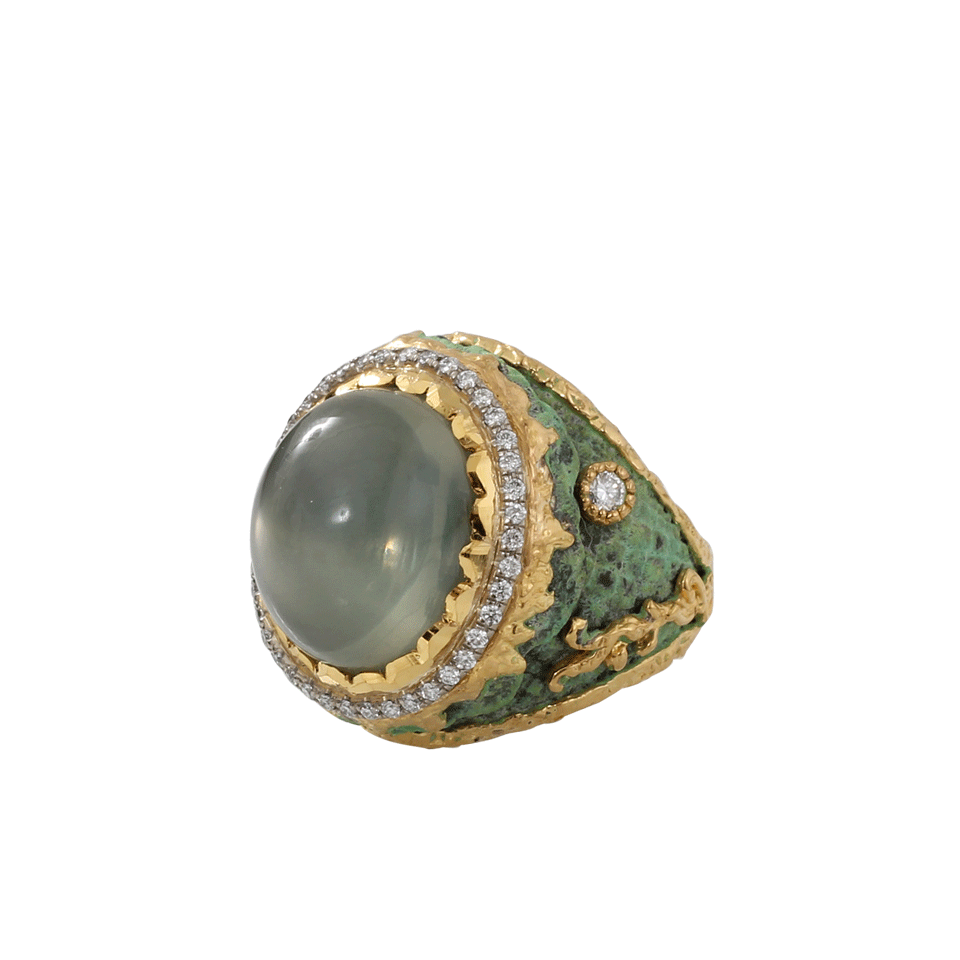 VICTOR VELYAN-Green Moonstone And Green Patina Ring-YELLOW GOLD