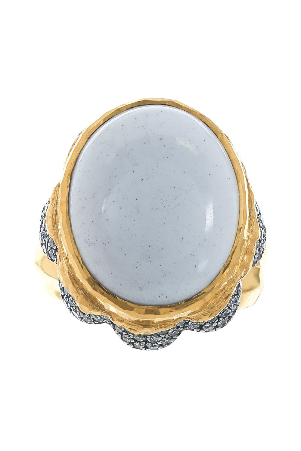 VICTOR VELYAN-Cacholong Opal Diamond Ring-YELLOW GOLD