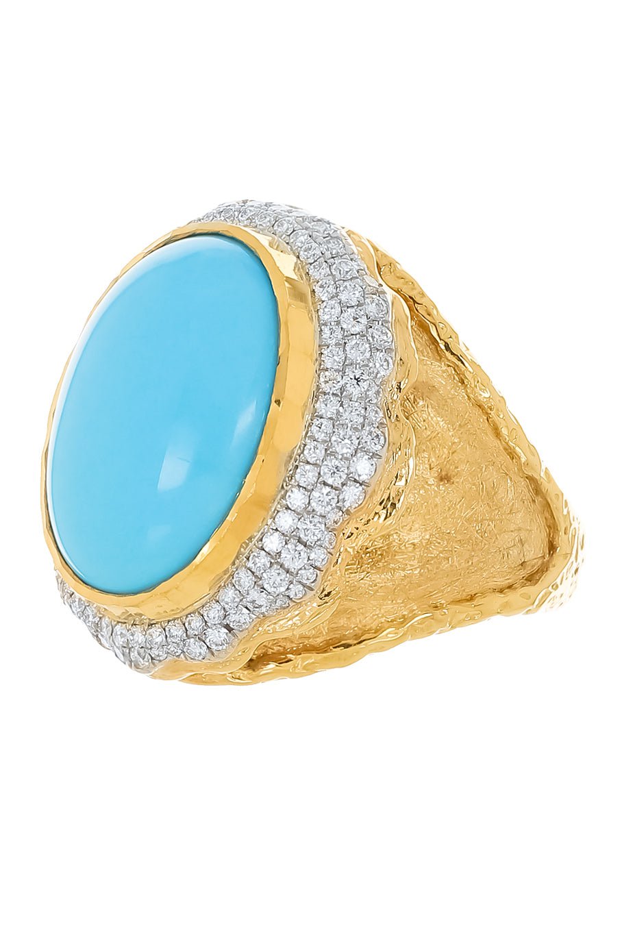 VICTOR VELYAN-Oval Turquoise Diamond Ring-YELLOW GOLD