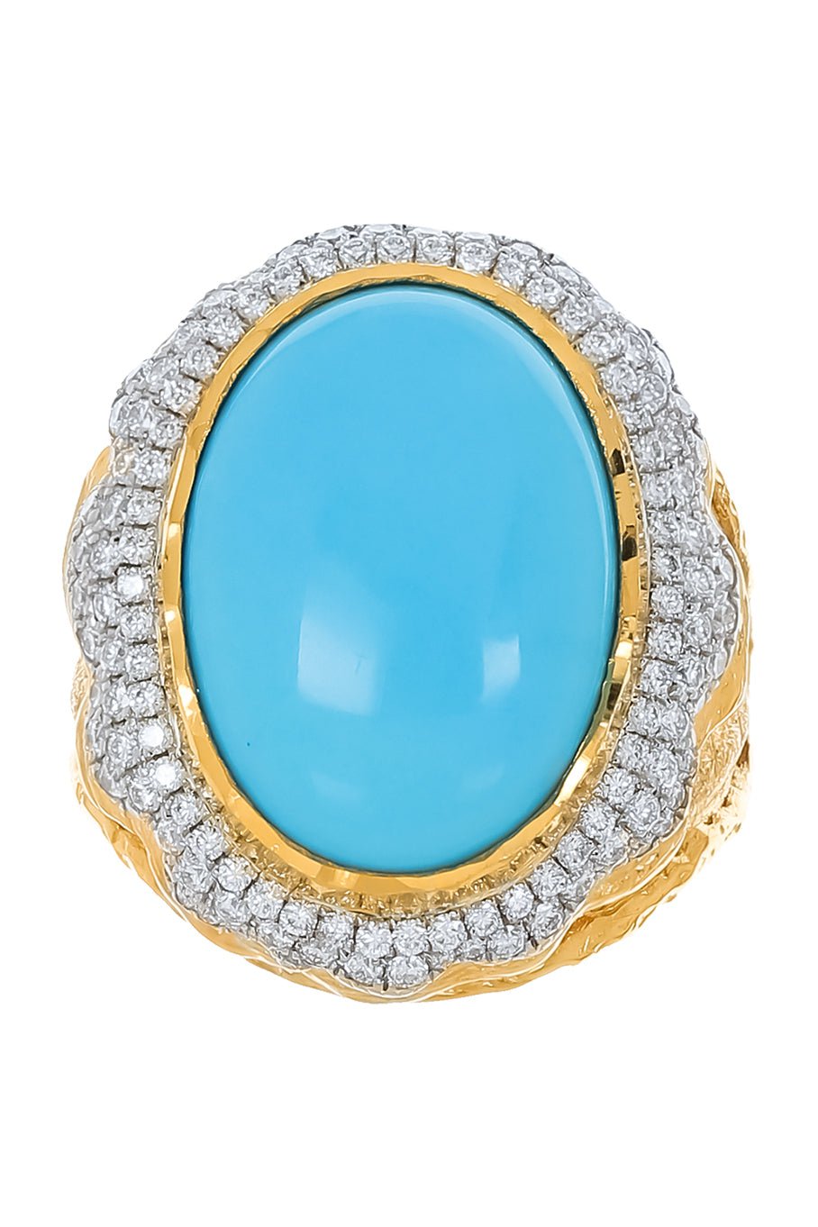 VICTOR VELYAN-Oval Turquoise Diamond Ring-YELLOW GOLD