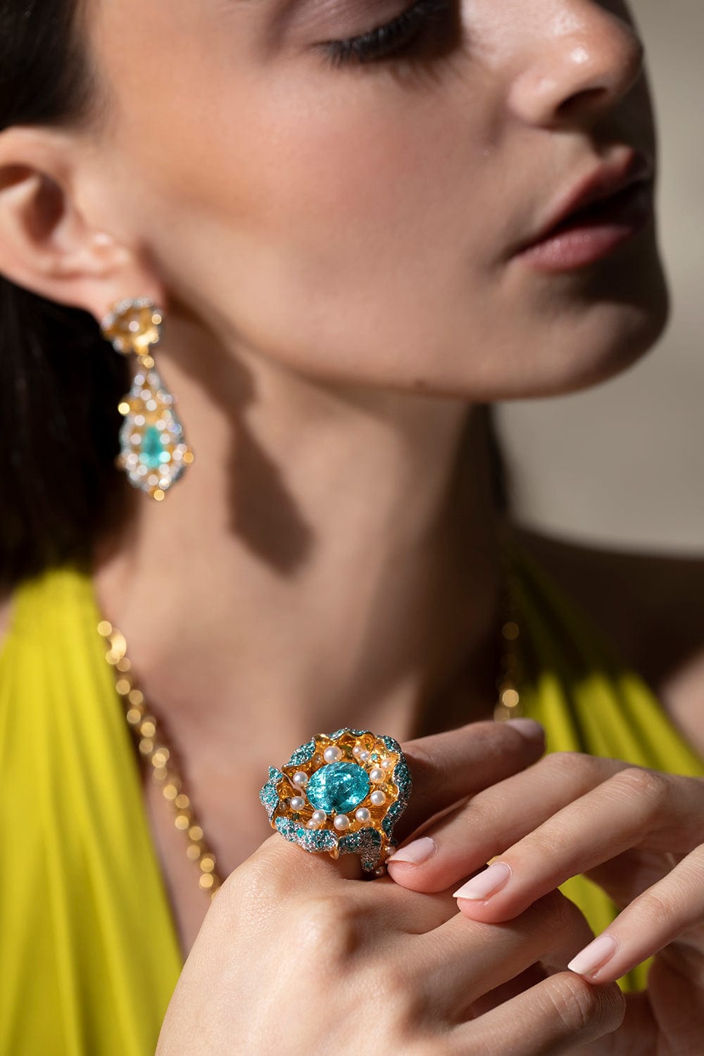VICTOR VELYAN-Paraiba Diamond Pearl Ring-YELLOW GOLD