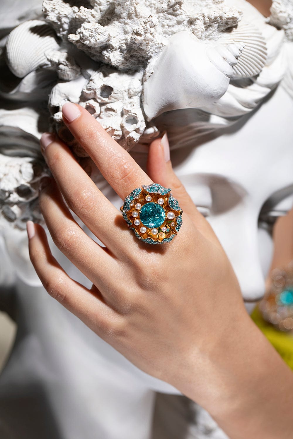 VICTOR VELYAN-Paraiba Diamond Pearl Ring-YELLOW GOLD