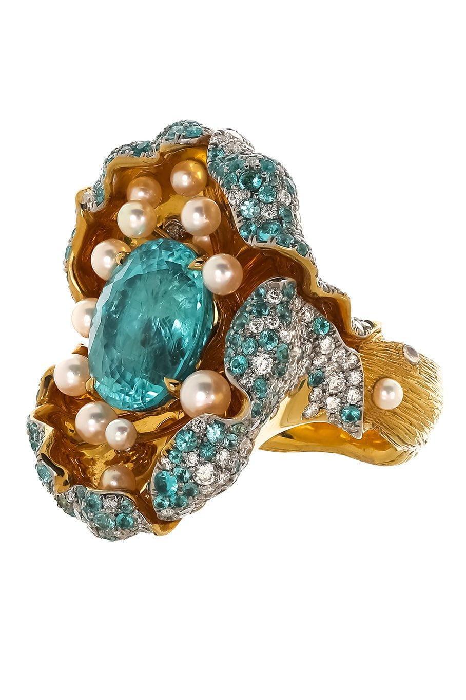 VICTOR VELYAN-Paraiba Diamond Pearl Ring-YELLOW GOLD