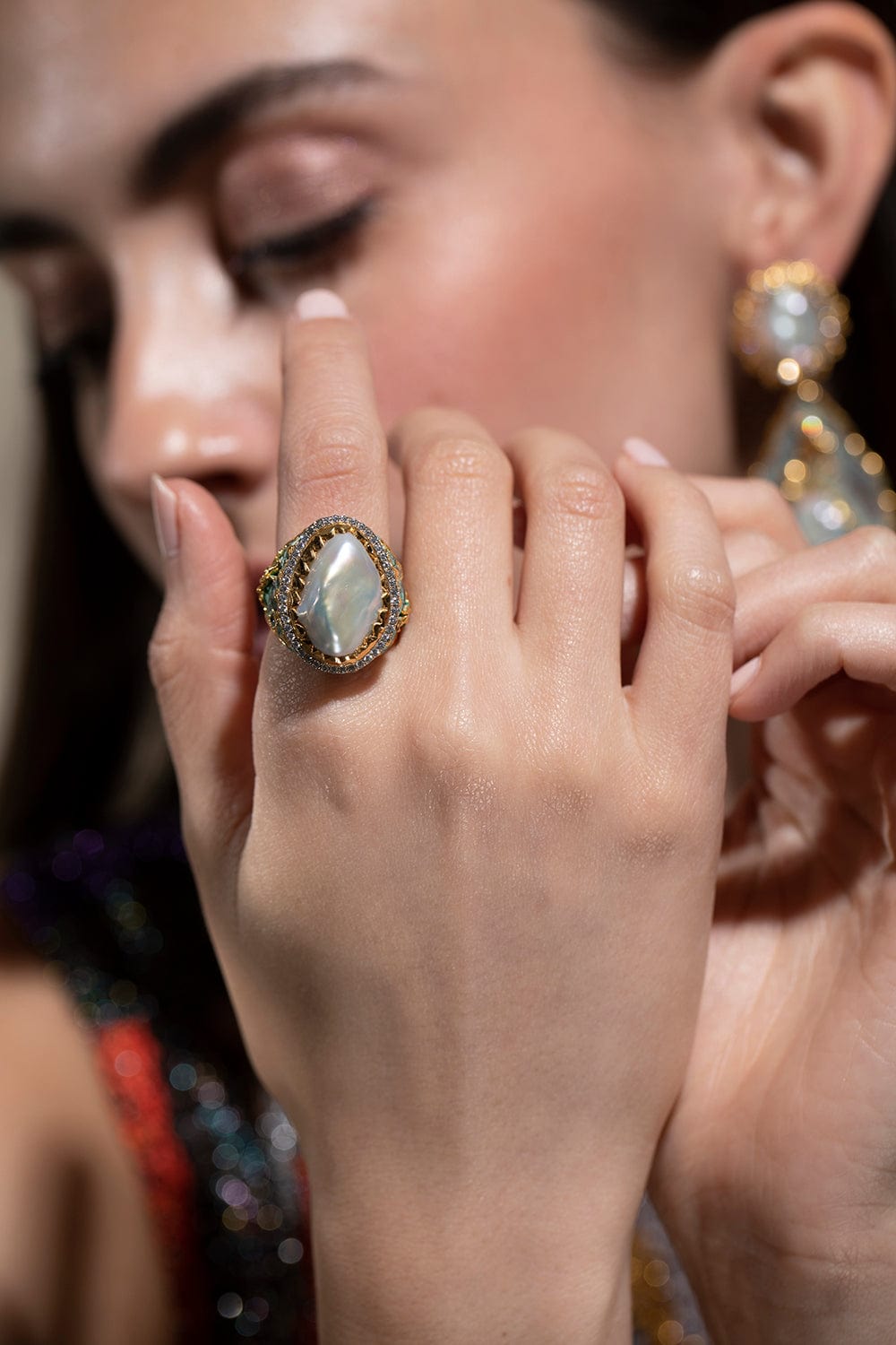VICTOR VELYAN-Pearl Diamond Ring-YELLOW GOLD