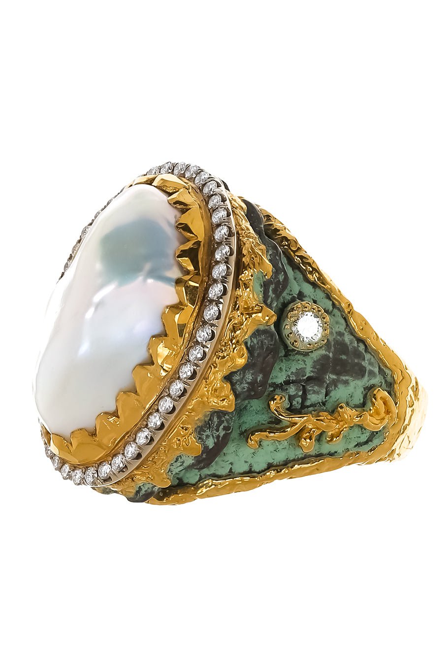 VICTOR VELYAN-Pearl Diamond Ring-YELLOW GOLD