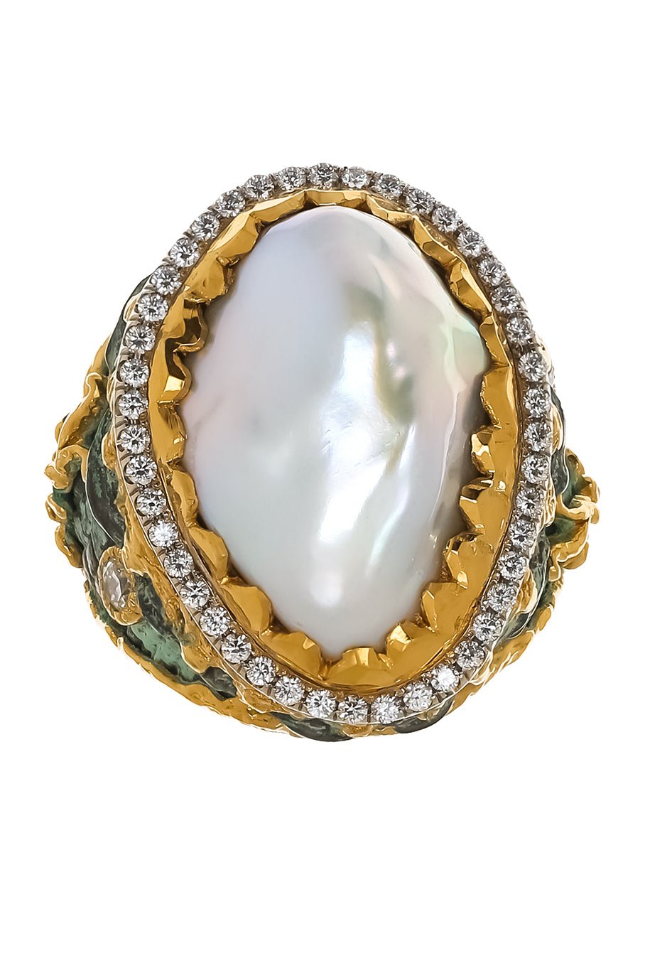 VICTOR VELYAN-Pearl Diamond Ring-YELLOW GOLD