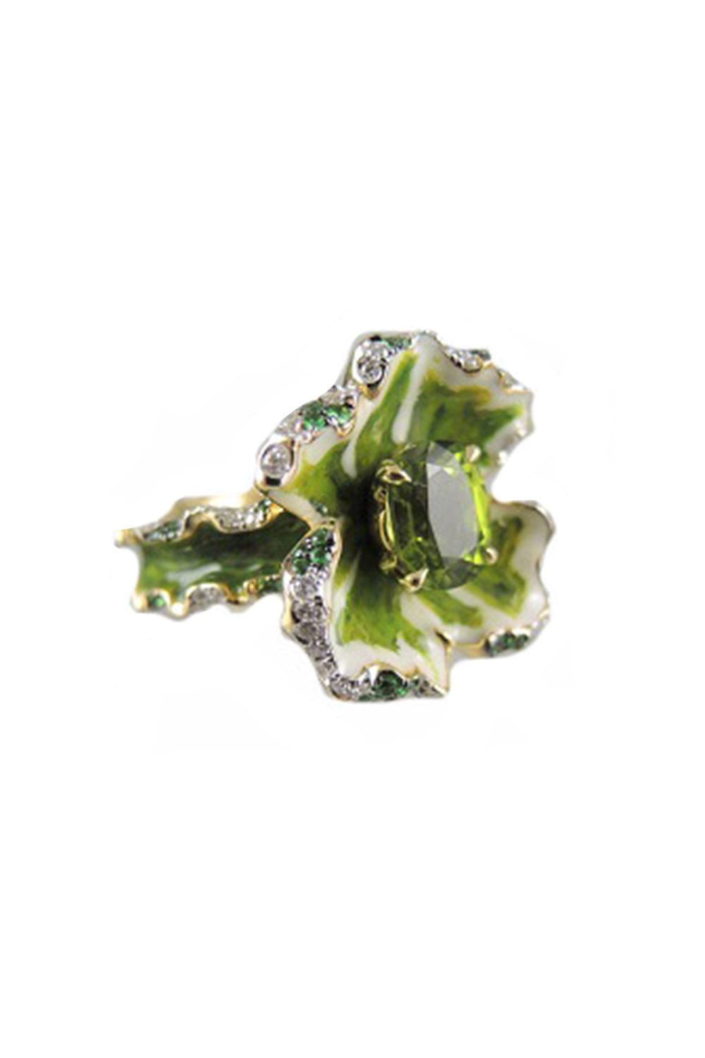 VICTOR VELYAN-Peridot Flower Ring-YELLOW GOLD
