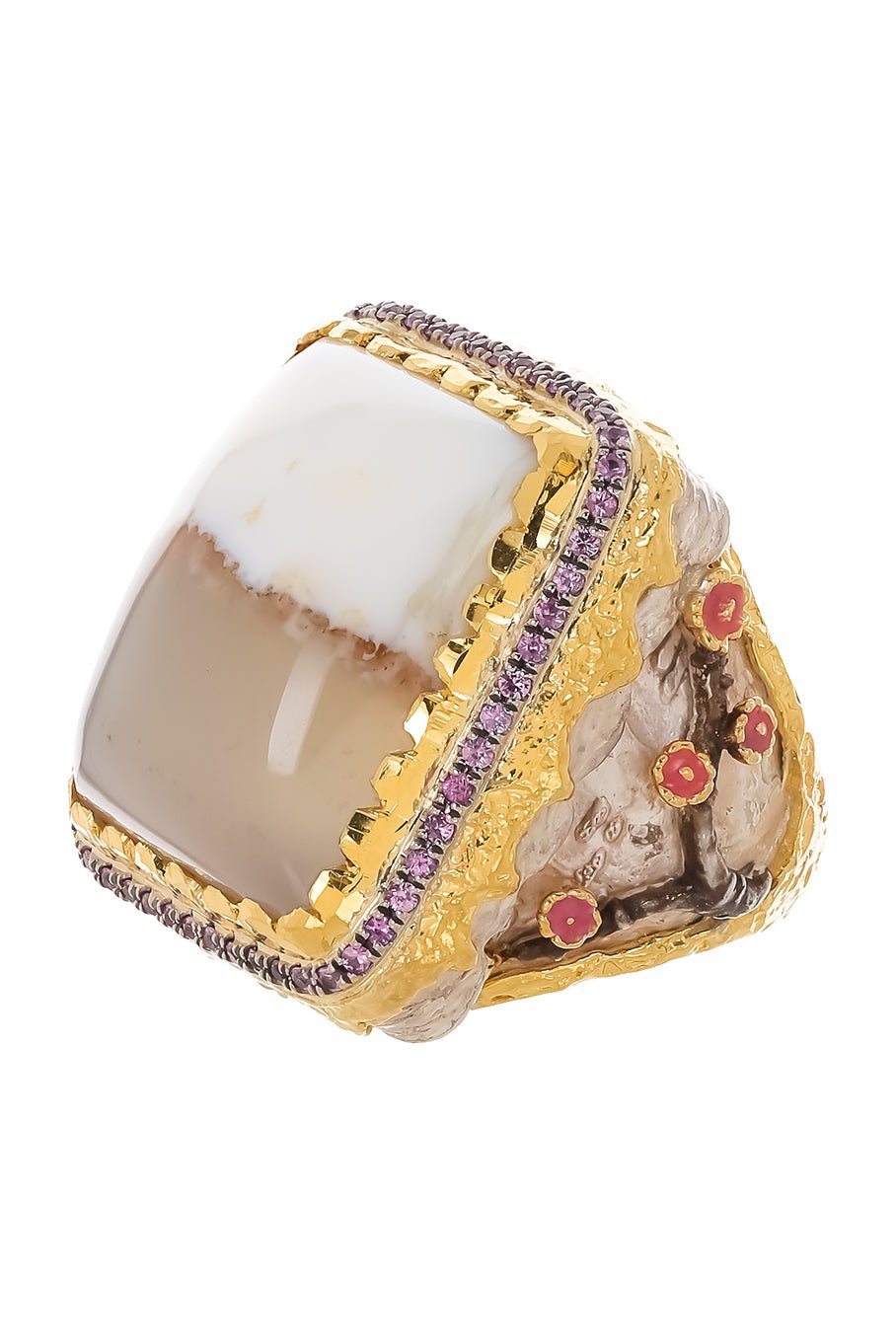 VICTOR VELYAN-White Opal Pink Sapphire Ring-YELLOW GOLD