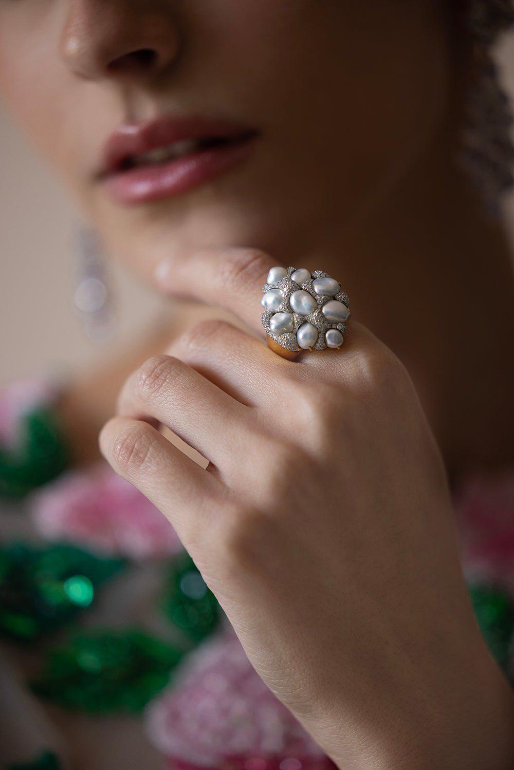 VICTOR VELYAN-Diamond Pearl Mozaic Ring-YELLOW GOLD