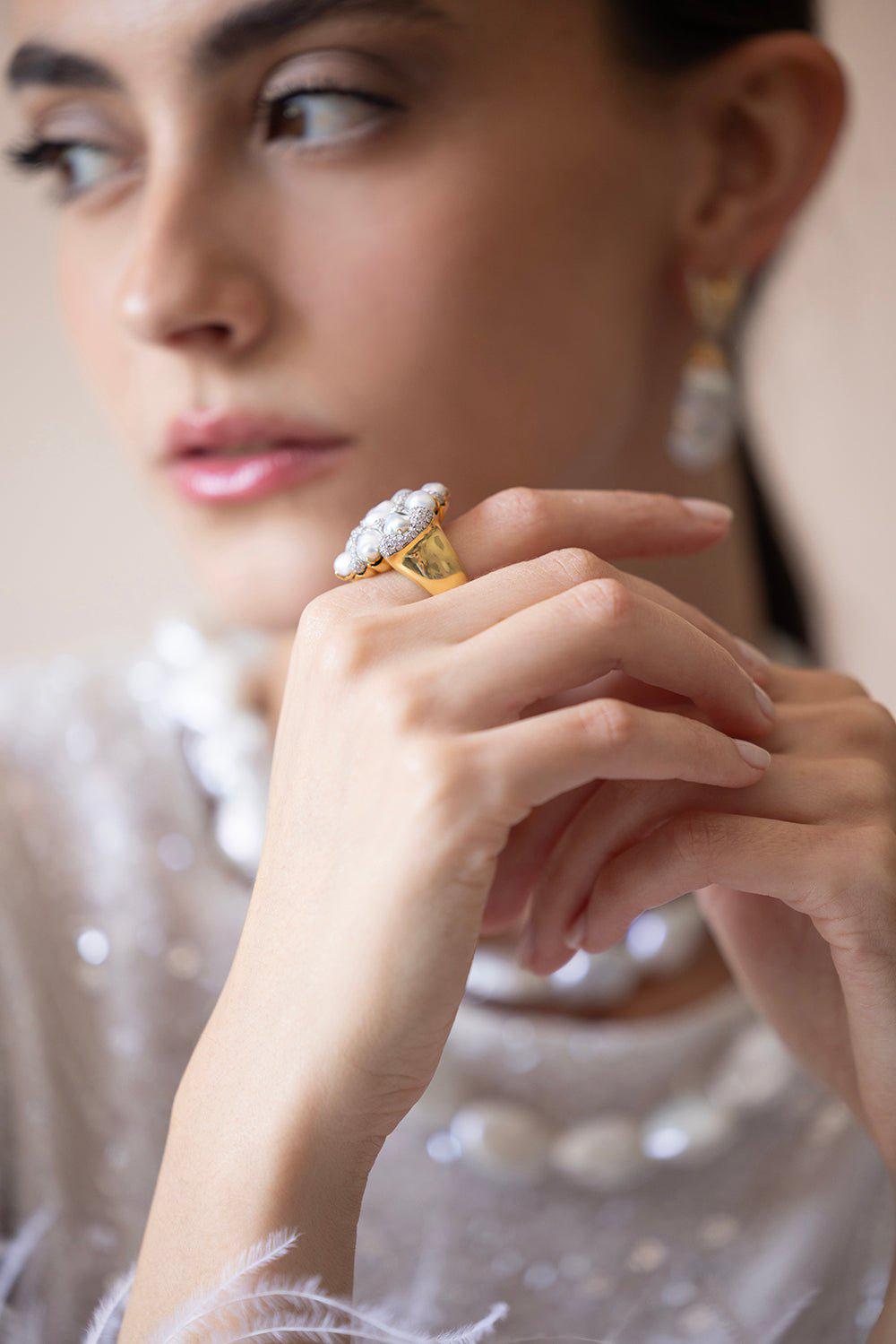 VICTOR VELYAN-Diamond Pearl Mozaic Ring-YELLOW GOLD